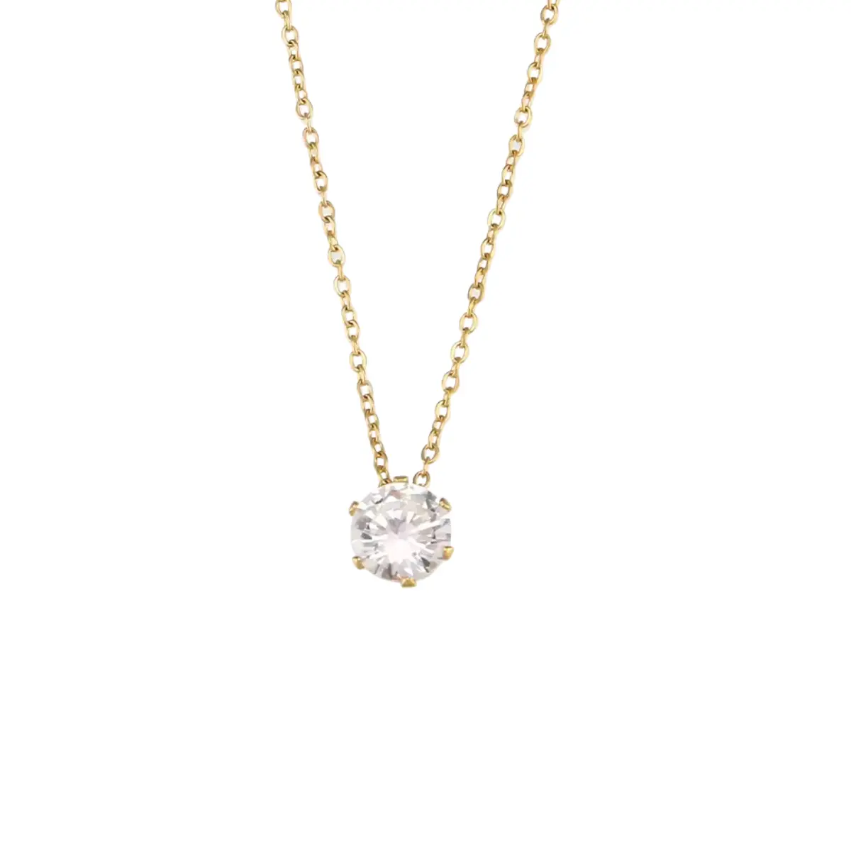Diamond Drop Necklace - 10mm Round Stone, Stainless Steel, Adjustable Fit, Gym & Swimming Accessory, Boutique Jewelry Collections, Diamond Necklaces