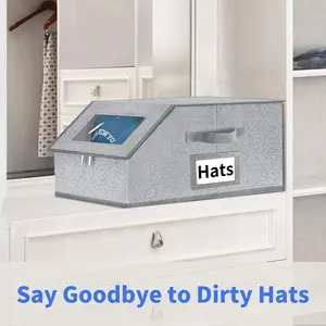 Hat Organizer for Baseball Caps - Stackable Storage with Clear Window Lid, Flip-Top Access, Space-Saving Hat Box for Closet, Breathable Fabric (Grey)