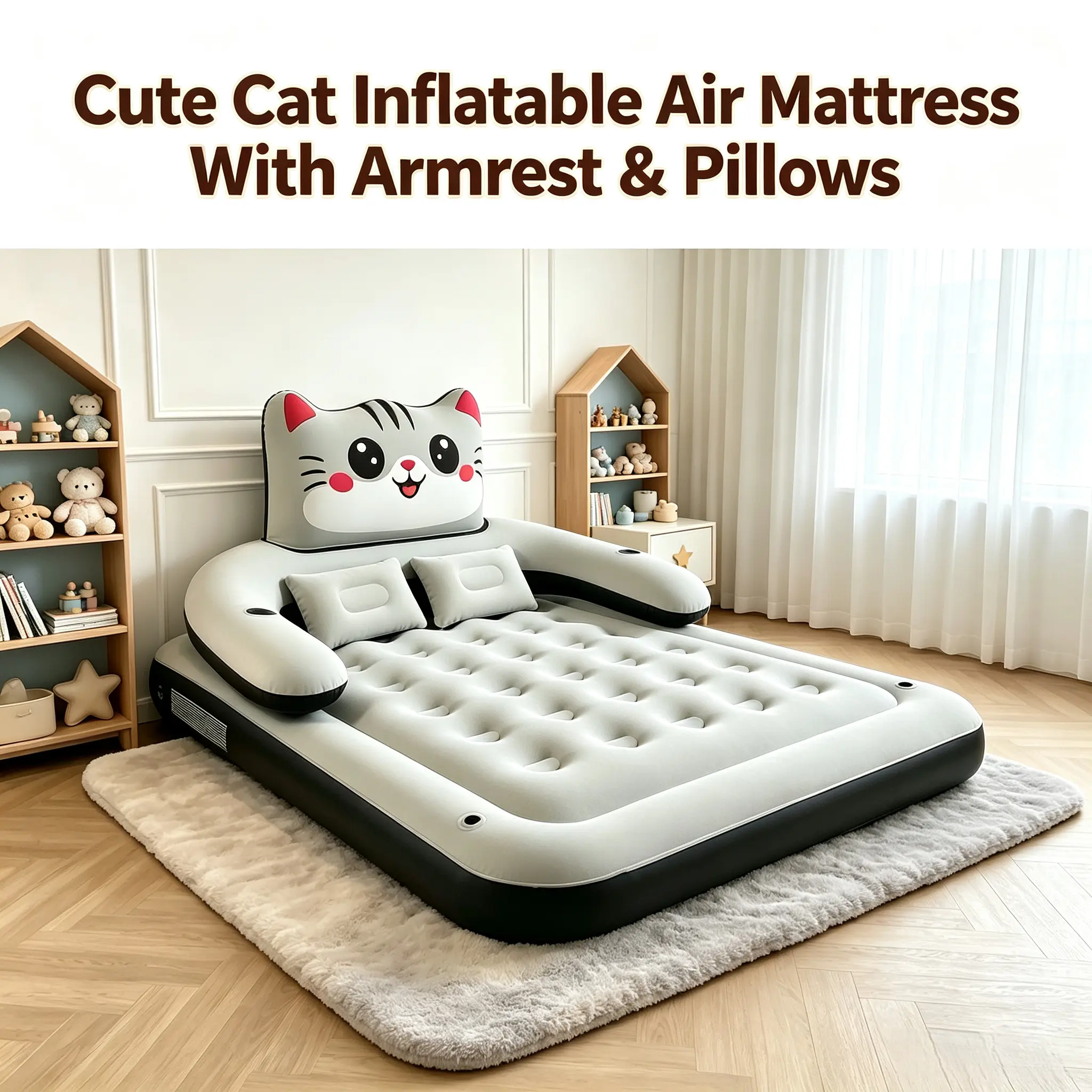 Kitten Theme Portable Airbed, Cute Waterproof Inflatable Mattress for Camping, Travel, and Outdoor Relaxation