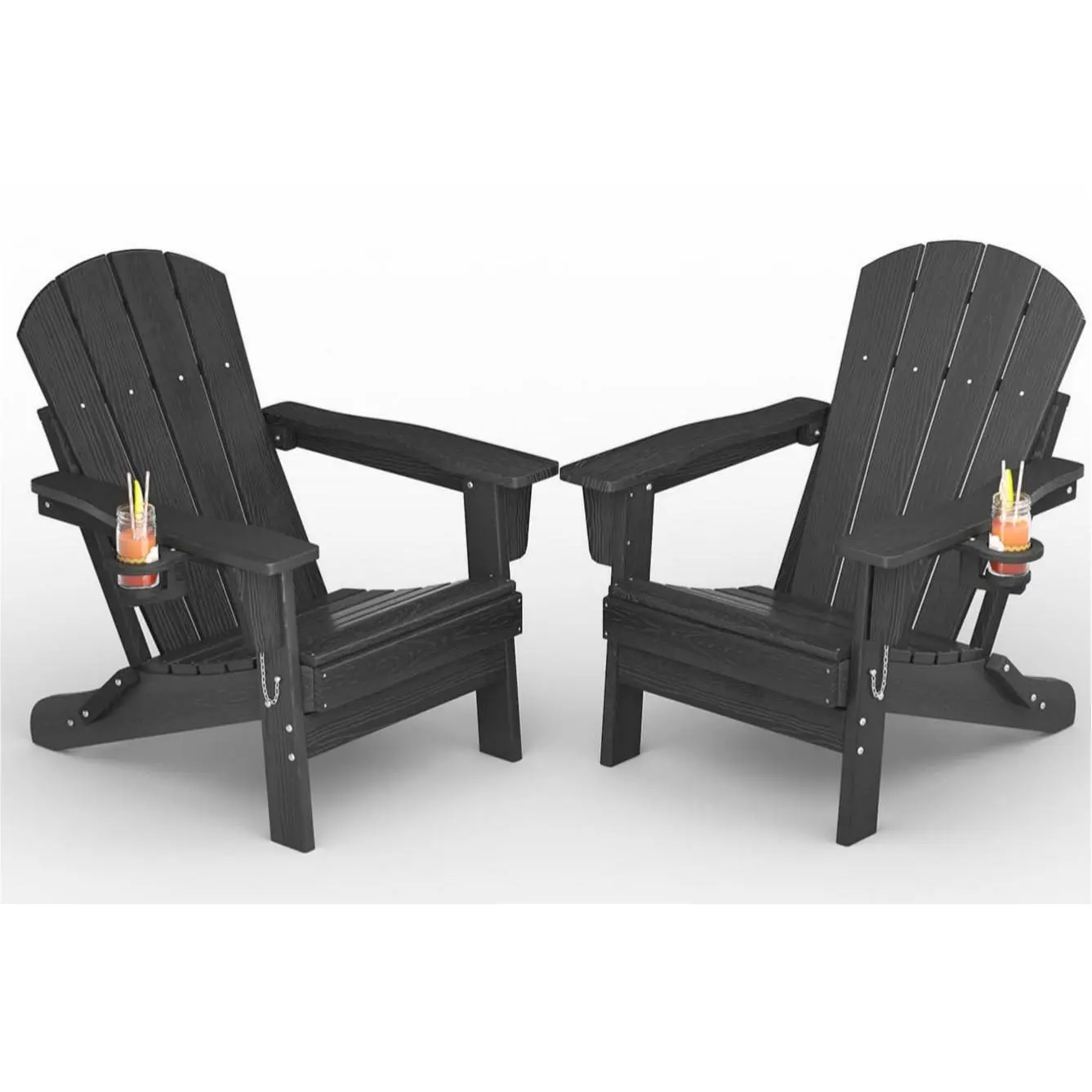 【Garvee】All-Weather HDPE Folding Adirondack Patio Chair – Classic Wooden Texture – Sturdy & Rainproof, with Cup Holder, Easy Assembly – for Garden, Lawn, Deck, Fire Pit