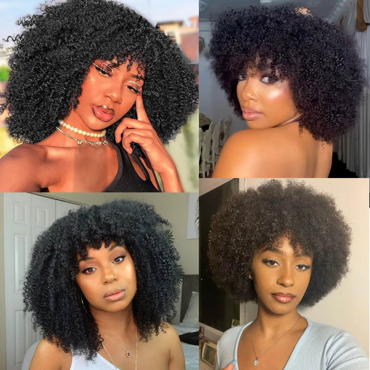 Short Curly Human Hair Wig With Bangs 180% Density Glueless Beginner Friendly Afro Kinky Curly Wig With Bangs Human Hair For Black  main image 2