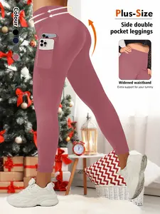 High Waist Plus Size Skinny Pants with Pockets, Belly Control Tummy Control Bottoms, Casual Fashion Women's Tight Fit Jeans