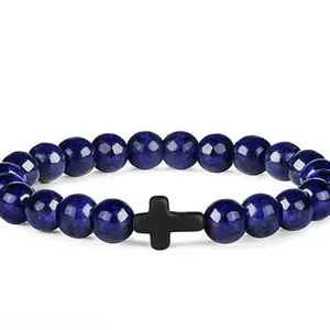 Christian Bracelet Lapis Lazuli High Quality Beads Durable Elastic Cross for Men and Women Everyday Jewelry