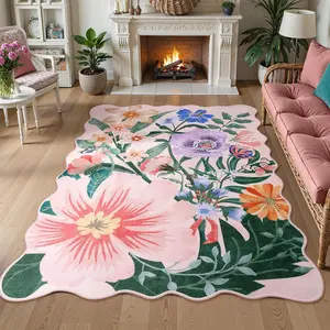 Floral Pattern Floor Mat, 1 Count Non-slip Soft Floor Carpet, Decorative Area Rug for Home Living Room Bedroom, Home Decor, Boho Rug
