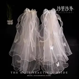 Veil for wedding registration, super fairy-like bridal wedding dress, photo shoot, bow headpiece, lace trim accessories