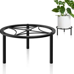 Metal Plant Stand 7.9-inch Round Tray with Geometric Pattern Adjustable Leveling Feet & Rust-Resistant Finish