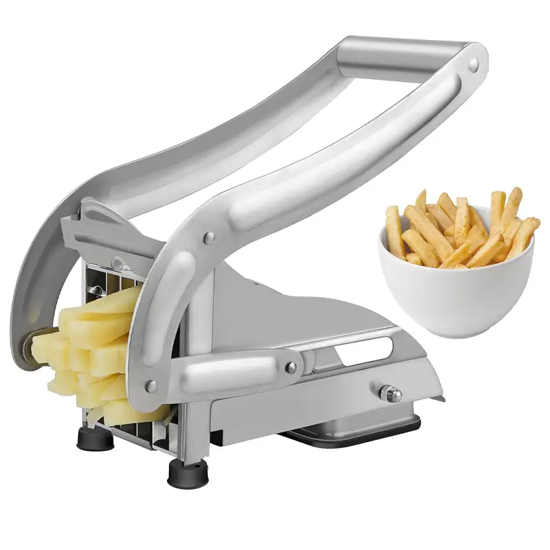 Commercial Grade Stainless Steel French Fry Cutter, Air Fryer Mate, Vegetable and Potato Slicer, 2 Blade Sizes, Non-Slip Suction Base, Perfect for Air