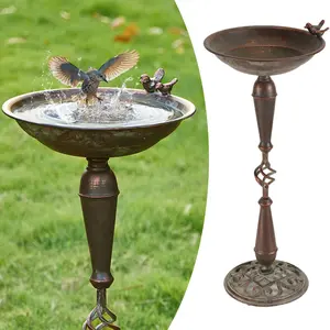 27.5’’H Cast Iron Pedestal Bird Bath，Metal Bird Bath for Outdoor，Vintage Metal Bird Bath Garden Decoration