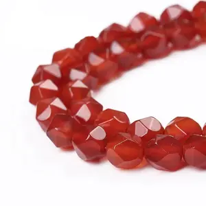 Natural Red Agate Carnelian  Gemstone Faceted Round Loose Beads Star Cutting Beads For DIY Jewelry Making Desig Handmade Crafts Bracelet, Necklace, Earrings AAA Quality 15.5 Inches Long, Semi Precious Stone, Spacer beads