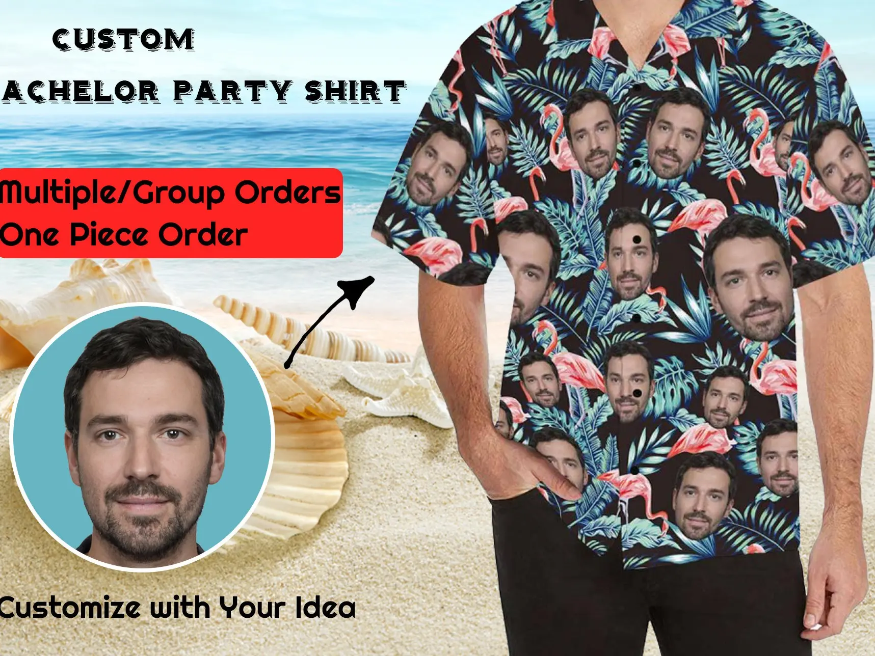 Custom Face Hawaiian Shirt For Men Personalized Photo Text Hawaii Shirt Bachelor Party Shirts Anniversary Vacation Trip Fathers Day Gift