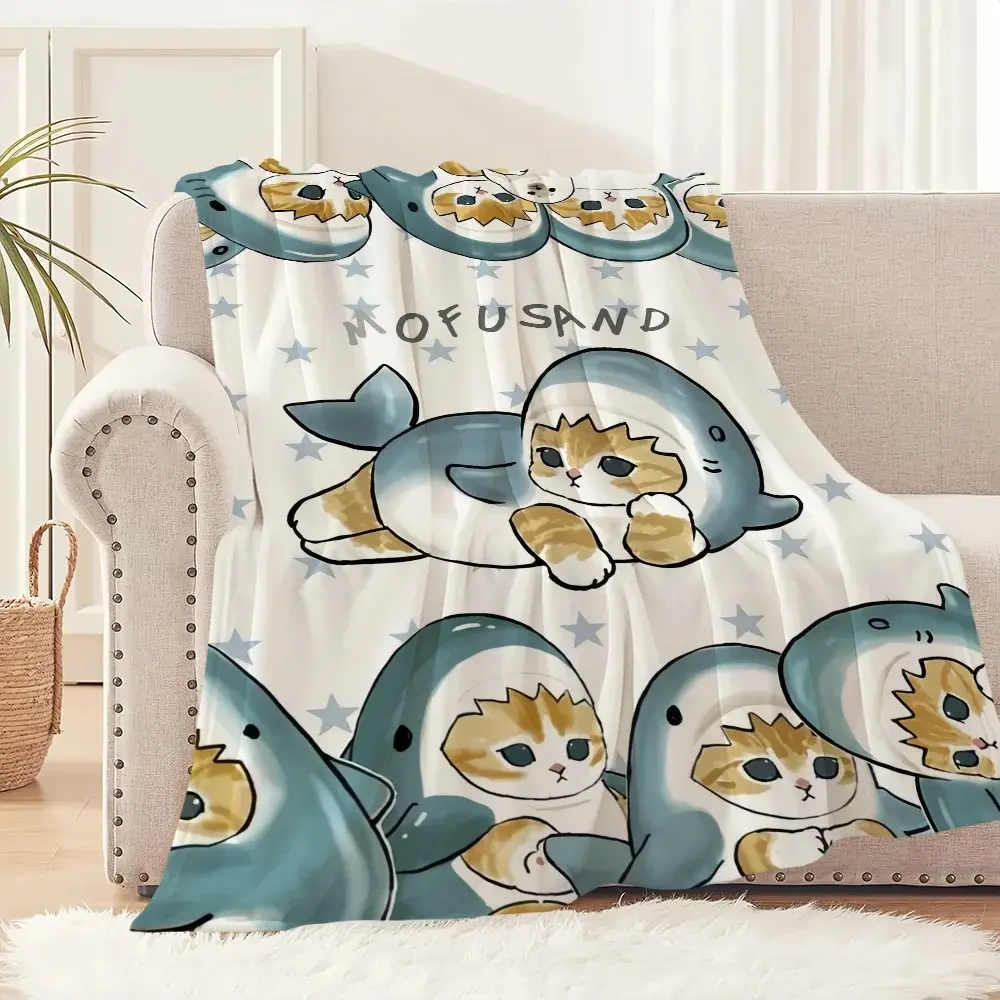 Cartoon M-Mofusand Cat Cute Blanket Plush Nap Sofa rug for Living Room Warm Office Bedroom Birthday Home Travel Kid Gifts