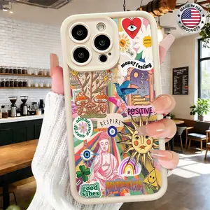 Trendy Spiritual Collage Aesthetic Graffiti Pattern Case for iPhone 17 16 15 14 Pro Max 13 12 11 XR XS Plus Air Slim Lightweight Shockproof Anti Drop Protective Durable TPU Cover