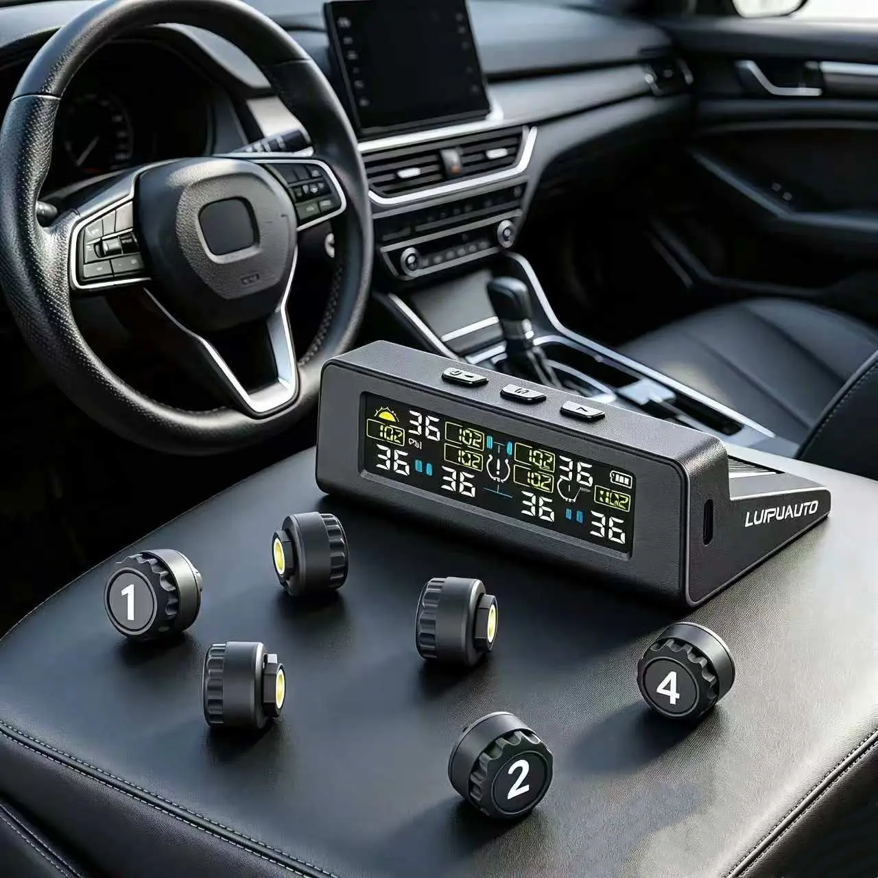 Car Tire Pressure Monitoring System Sensor Kit - Solar & USB Charging, 6 Sensors, Color Digital Display, Safety Pressure Alerts, TPMS Sensor Replacement, Car Tire Pressure Monitoring System