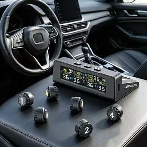 Tire Pressure Monitoring System, TPMS with solar and USB charging - 6 sensors, 6 alarm modes, color LCD screen