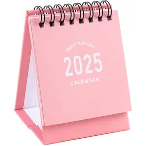 Desk Calendar 2025-2026 - January 2025 to June 2026 Small Desktop Calendar Mini Daily Schedule Thick Paper Twin-Wire Binding with Stickers for Home Office School (Mini Pink)