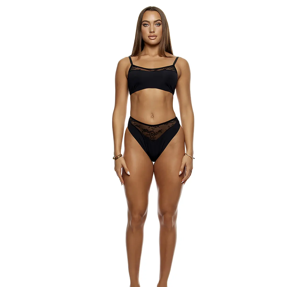 Forplay Take It Easy 2-Piece Lounge Lace Bralette Lingerie Set - Black