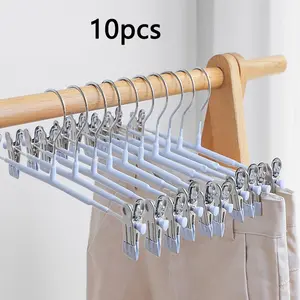 10-Piece Back-to-School Dorm Pants Hangers, Clothes Hanger Organizers, Multifunctional, Plastic-Dipped, Non-Slip & Traceless, Heavy-Duty Stainless-Steel Clips for Trousers & JK Skirts, Space-Saving Closet Organizer, for Students & Office Workers