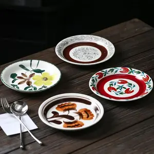 Vintage Flower Pattern Ceramic Plate, 2 Counts Round Dinner Plate, Fruit Salad Plate, Dessert Plate, Household Tableware for Home Kitchen