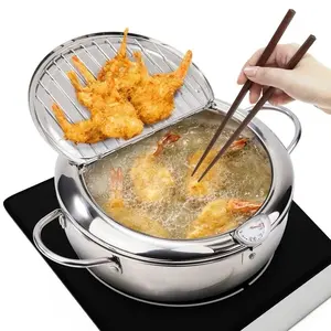Stainless Steel Deep Fryer with Drip Lid and Temperature Gauge
