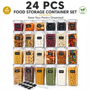24 Pack Airtight Food Storage Containers Set for Pantry Organization, BPA Free Kitchen Storage Containers with Lids, Stackable Cereal Flour Sugar Pasta Canisters, Labels & Marker Included