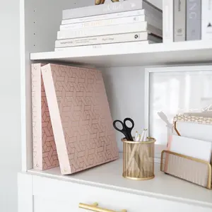 Blu Monaco Set of 2-1 Inch 3 Ring Binders with modern gold foil geometric designs - 1"x 10"x 11.6"