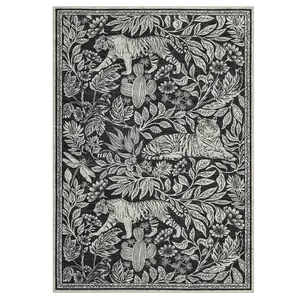 Anko 8x10 ft Low-Pile Polyester Fiber Black Rug, Forest Tiger Print Modern Stain-Resistant Machine-Washable Rectangular Area Rug for Living Room, Bedroom, Stain Resistant Rug