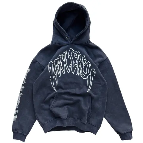 Men's Stone Washed Oversized Graphic Hoodie - Soft Cotton-Poly Blend Fleece, Long Sleeve Pull-On, 90S Style, Tie Neck Casual Top, Ribbed Cuffs & Hem, Bold Black Design, Men's Hoodies to Buy