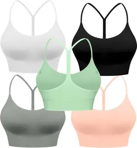 Sports Bra for Women Low Support Y Back Workout Bras Sexy Spaghetti Thin Straps Yoga Bras with Removable Pads
