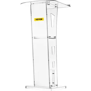 VEVOR Acrylic Podium 45 Tall Plexiglass Podium 26.8x15 Table Acrylic Pulpits for Churches with 8 mm Thick Acrylic Board Acrylic Podiums and Lecterns Design for Lecture Recital Speech Presentat