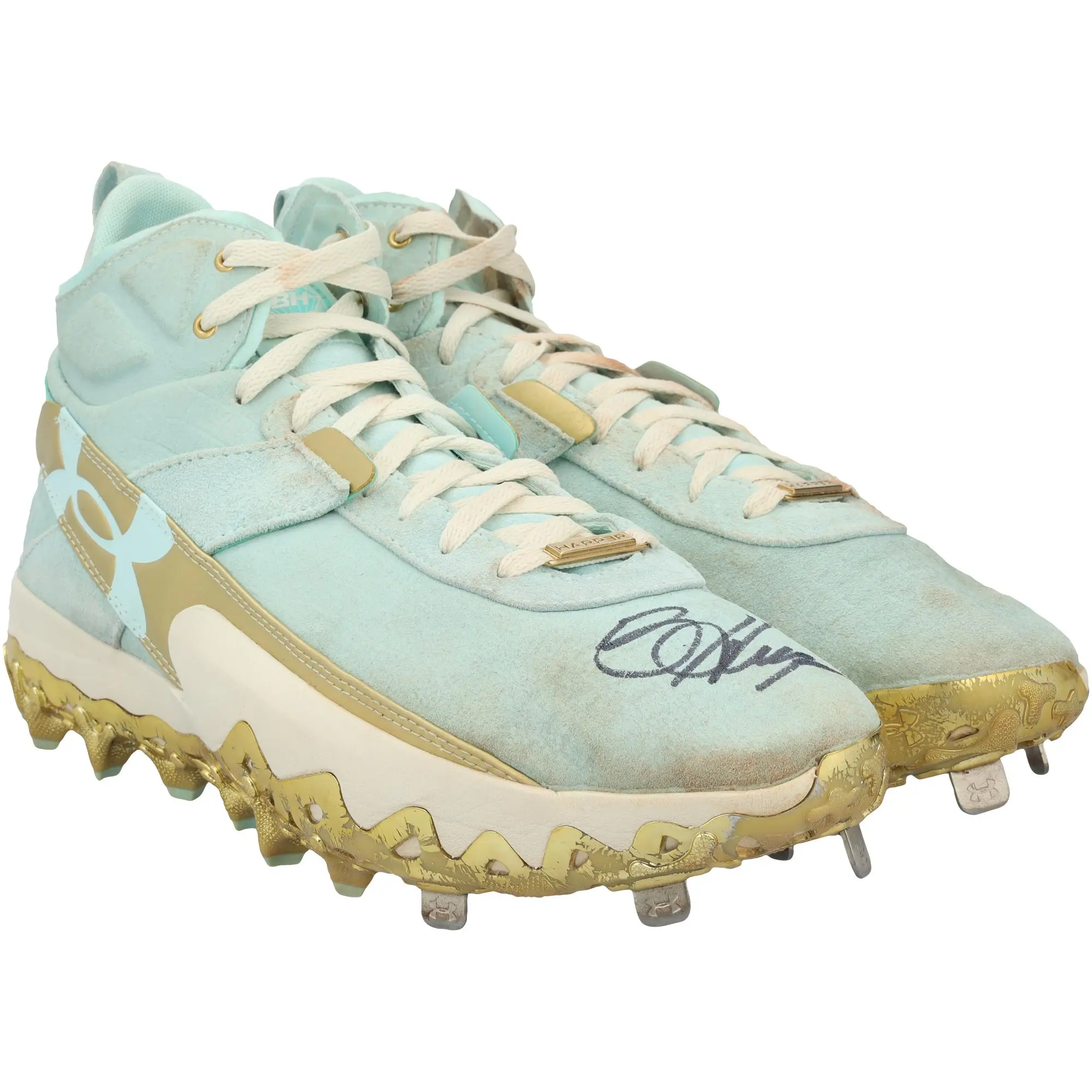 Bryce Harper Philadelphia Phillies Autographed Game-Used Teal Under Armour Cleats from the 2025 MLB Season - HH98516208-09 - Fanatics Authentic Certified