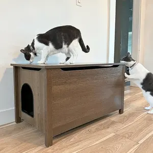 Parker Designer Cat Litter Box Enclosure – Hidden, Dog-Proof, Elegant, Odor-Controlled Furniture Light Brown