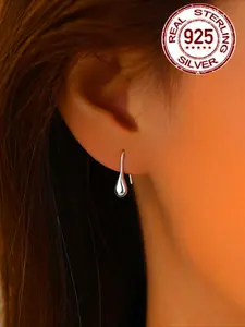 S925 Sterling Silver Water Drop Shaped Earrings, Fashionable Earrings for Women, Trendy All-match & Exquisite Jewelry for Birthday Gift