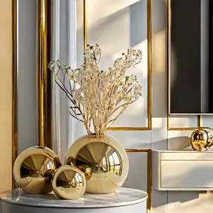 Ball Shaped Ceramic Vase, 1 Count Modern Desktop Decorative Vase, Home Decoration Ornament for Living Room Bedroom Dining Room