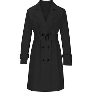 Mid Long Lightweight Trench Coat for Women Double Breasted Classic Lapel Windproof Overcoat Fashion Outerwear with Belt - Jacket, Womenswear