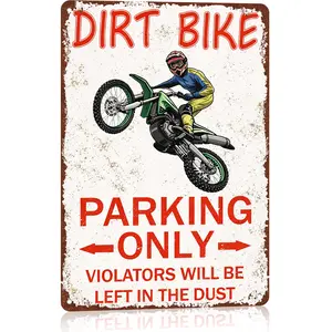 Vintage Dirt Bike Parking Only Aluminum Sign 8x12 Inch Classic Design for Man Cave Boy's Room Garage Wall Decor Durable Material Funny Motorcross Gift