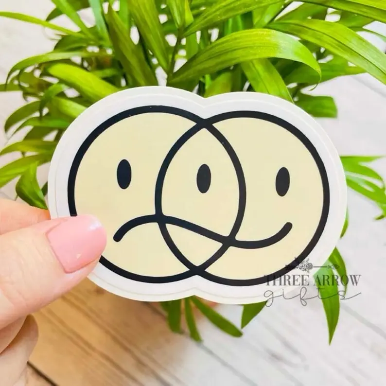 Happy Sad Mental Health Venn Diagram 3” Sticker