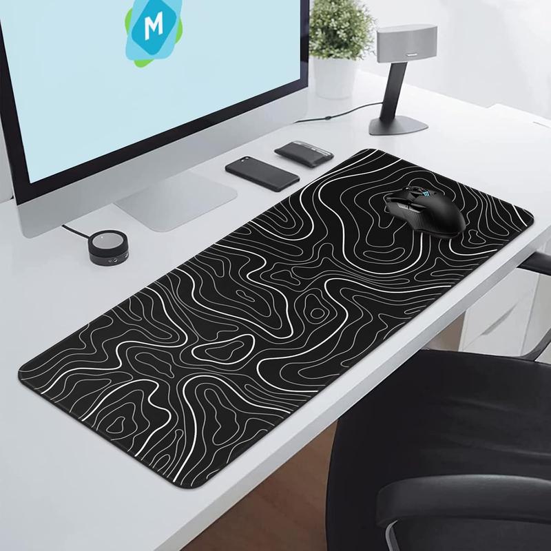 Pad Gaming Mousepad 31.5 x 11.8in Large  Pad for Keyboard and  with Anti-Slip Rubber Base, Keyboard Pad XL  Mat for  and Office(Black with White Topographic Line)