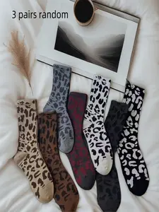 3 Pairs Women's Leopard Print Socks, Breathable Moisture-Wicking Casual Socks, Comfortable All Seasons, Fashion Design, Soft Material