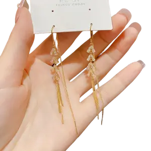 Flash & Finesse S925 Sterling Silver Threader Earrings for Women - Minimalist Triangle Cubic Zirconia Tassel Drop Earrings, Delicate High-End Dangle Jewelry for Daily Wear & Party Festival Gift