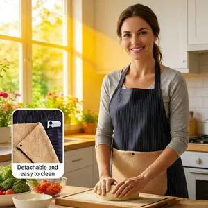 Kitchen apron with a detachable towel, unisex, strapless design for easy wearing and removal, with storage pockets, made of three-layer composite fabric, a great cooking helper for the whole family.