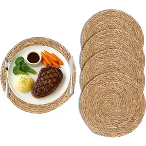 1/4/6 Pieces Woven Cattail Placemats, 118inch / 15inch 75inch Diameter Natural Rattan Round Placemat, Handwoven Water Hyacinth Placemat, Wicker Country Style Placemat, Suitable for Dining Table, Home, Wedding, Dining Mat, Plate Mat, Coaster, Teapot Rack,