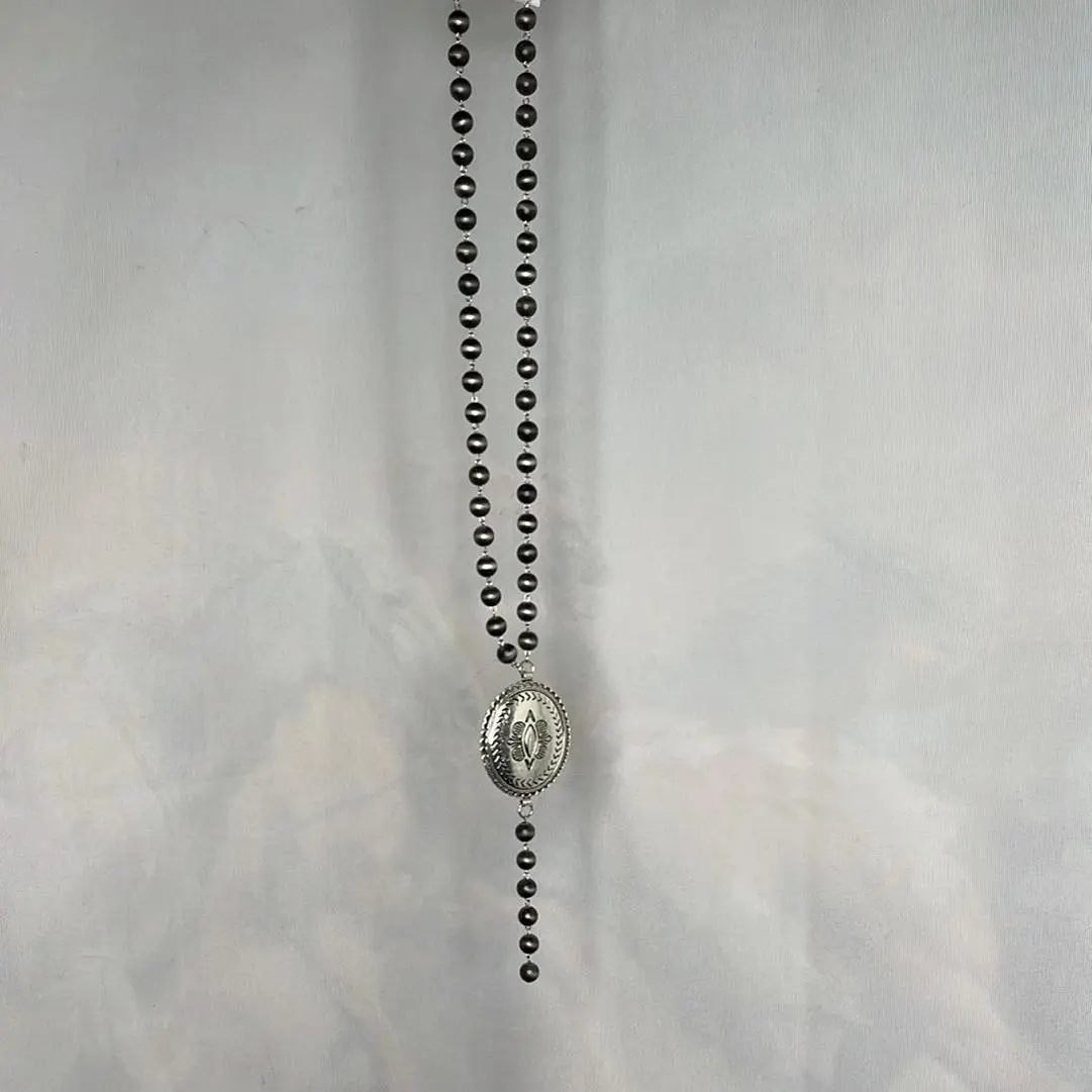 West & Co. Large Concho Necklace w/Grey Beads