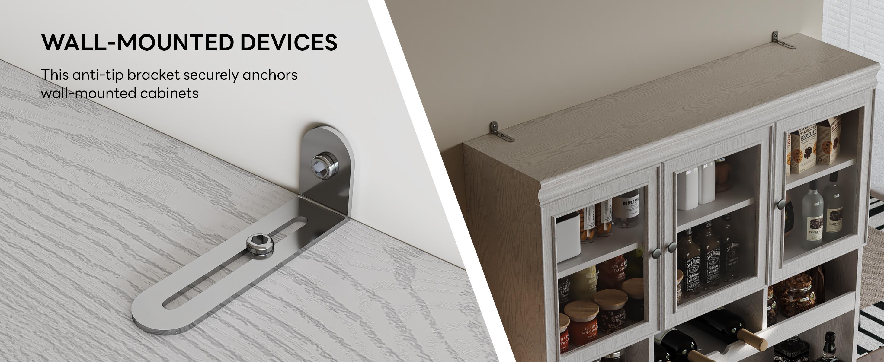 LIKIMIO 74.8" Cabinet with Glass Doors, Tall Kitchen Pantry, Storage Cabinet with Microwave Stand, 4 Adjustable Shelves, Wine & Glass Station, Modern Display Cabinet for Home Living Room