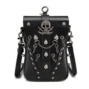 Gothic Skull Rivet Crossbody - Edgy Punk Studded Shoulder Bag - Niche Designer Phone & Card Pouch