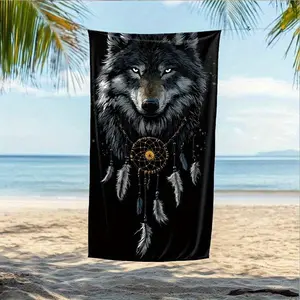 Wolf Head Dreamcatcher Print Ultra-Fine Fiber Quick-Dry Beach Towel, Absorbent Fast-Drying Hair Loss-Free Bath Sheet, Portable Vacation Towel