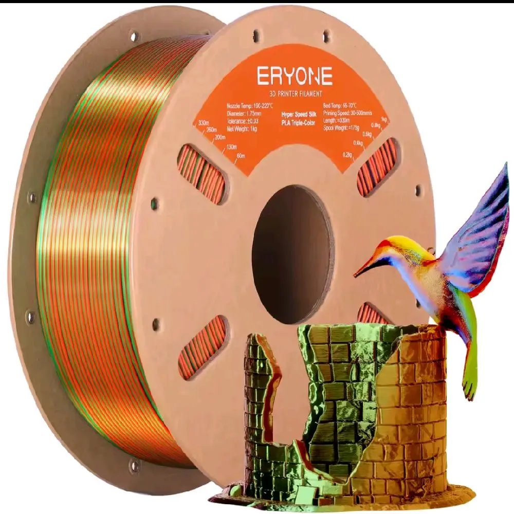 Triple Color Silk PLA 1KG - 1.75MM - Versatile 3D Printer Filament for Creative Designs & Large Projects
