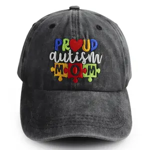 Autism Awareness Month Gifts for Women, Proud Autism Mom Hat, Adjustable Cotton Embroidered Puzzle Piece Graphic Love Autistic Mama Baseball Cap, Birthday Gifts for Mom Mother Aunt Grandma Friends