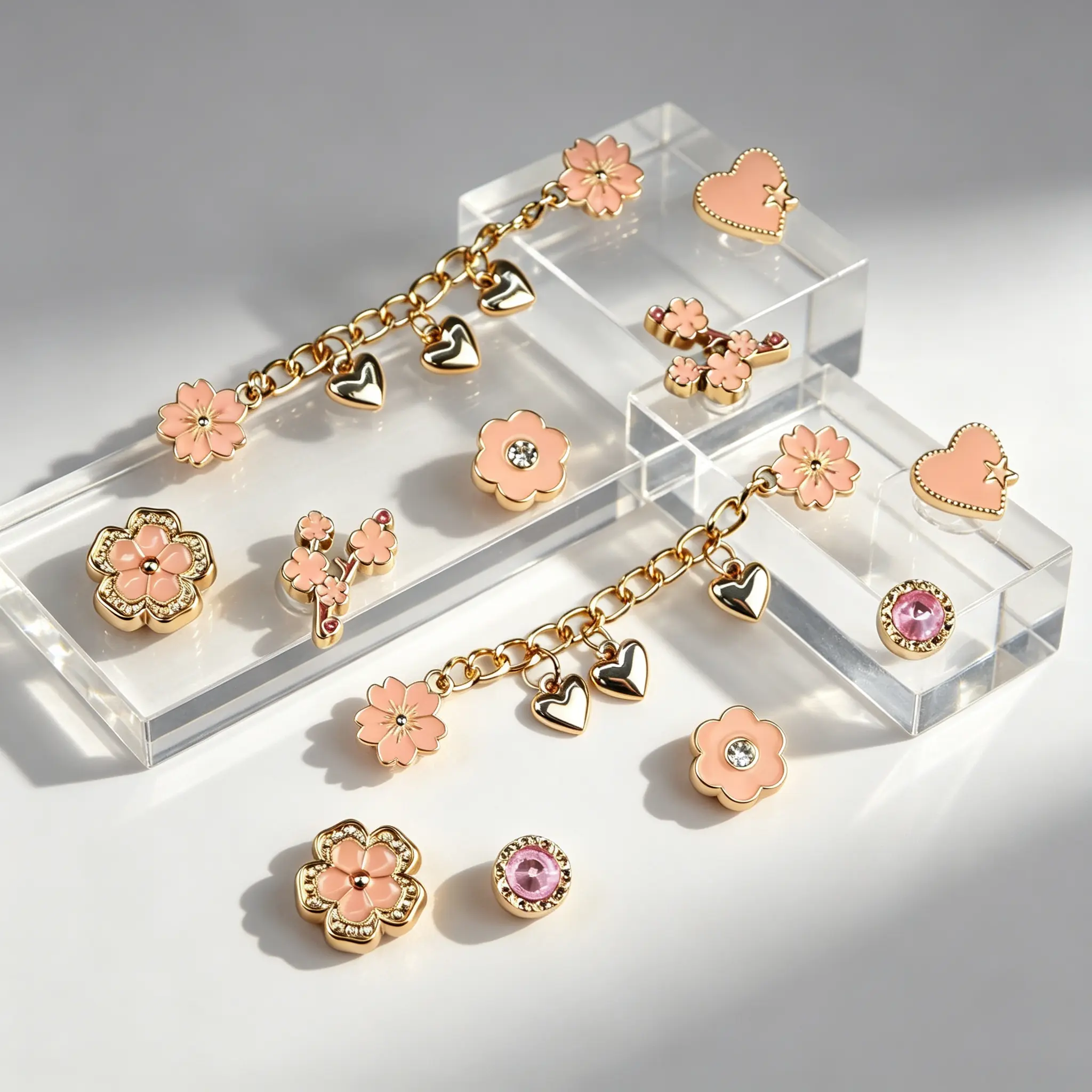 12pcs Cute Pink Cherry Blossoms & Rhinestone Design Shoes Decorations, Casual Shoes Decorations For Clogs Design, Holiday Shoe Accessories for women & girls, Shoe Charms Set, Perfect Gift for Parties