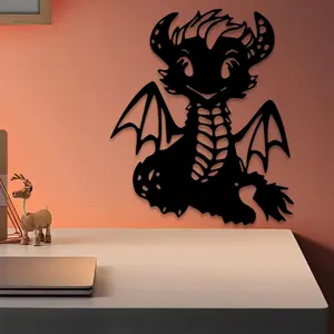 1pc Cartoon Cute Dragon Metal Wall Art, Cartoon Cute Dragon Statue Mural, Perfect for Living Room, Room, Outdoor Fence Decor, Christmas Decor, Ideal Gift for Kids weird home decor