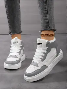 Women's Multi-Color High-Top Platform Athletic Sneakers, Casual Lace-Up White Shoes